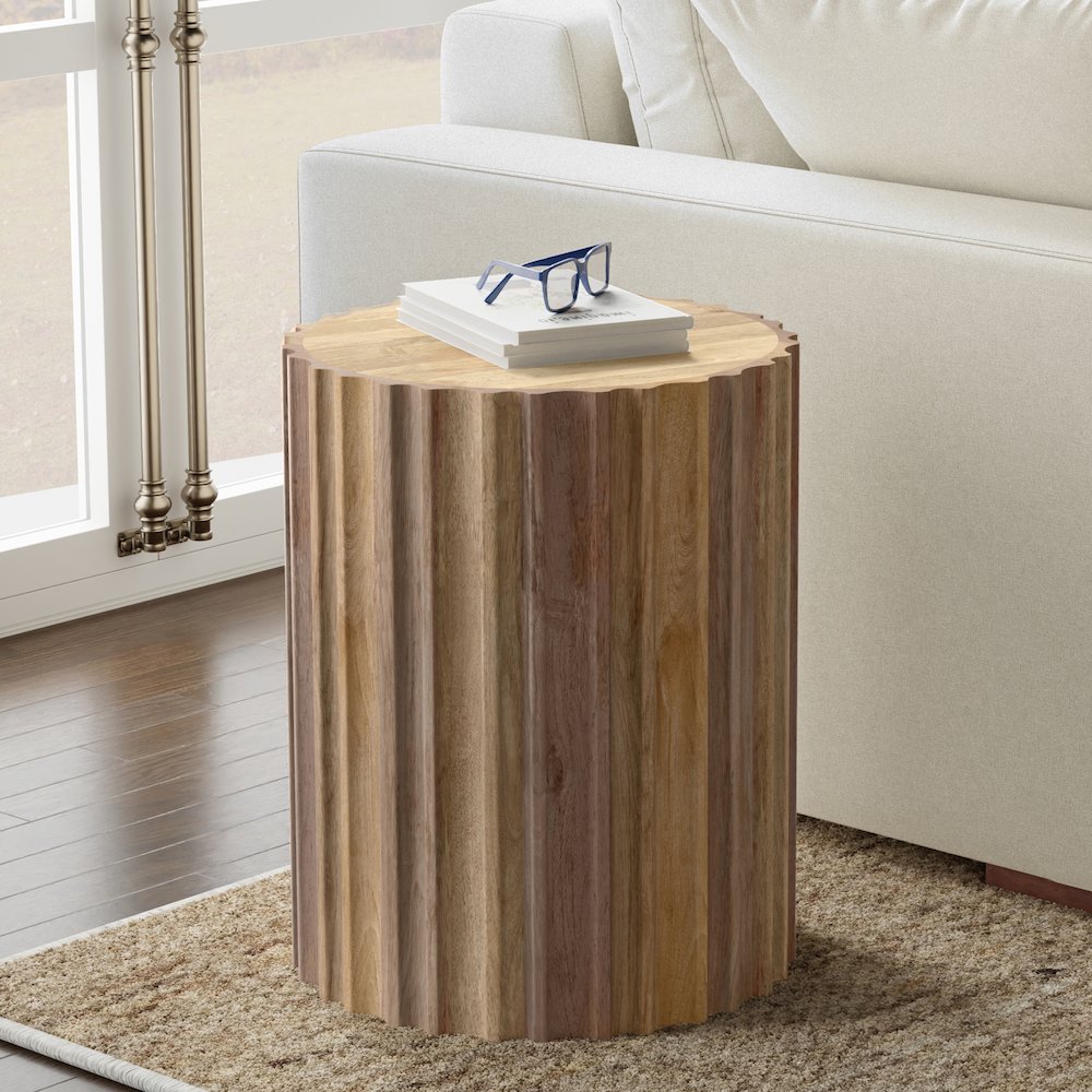 Rolf 16 Inch Wide Solid Mango Boho Contemporary End Table In Natural. Picture 6