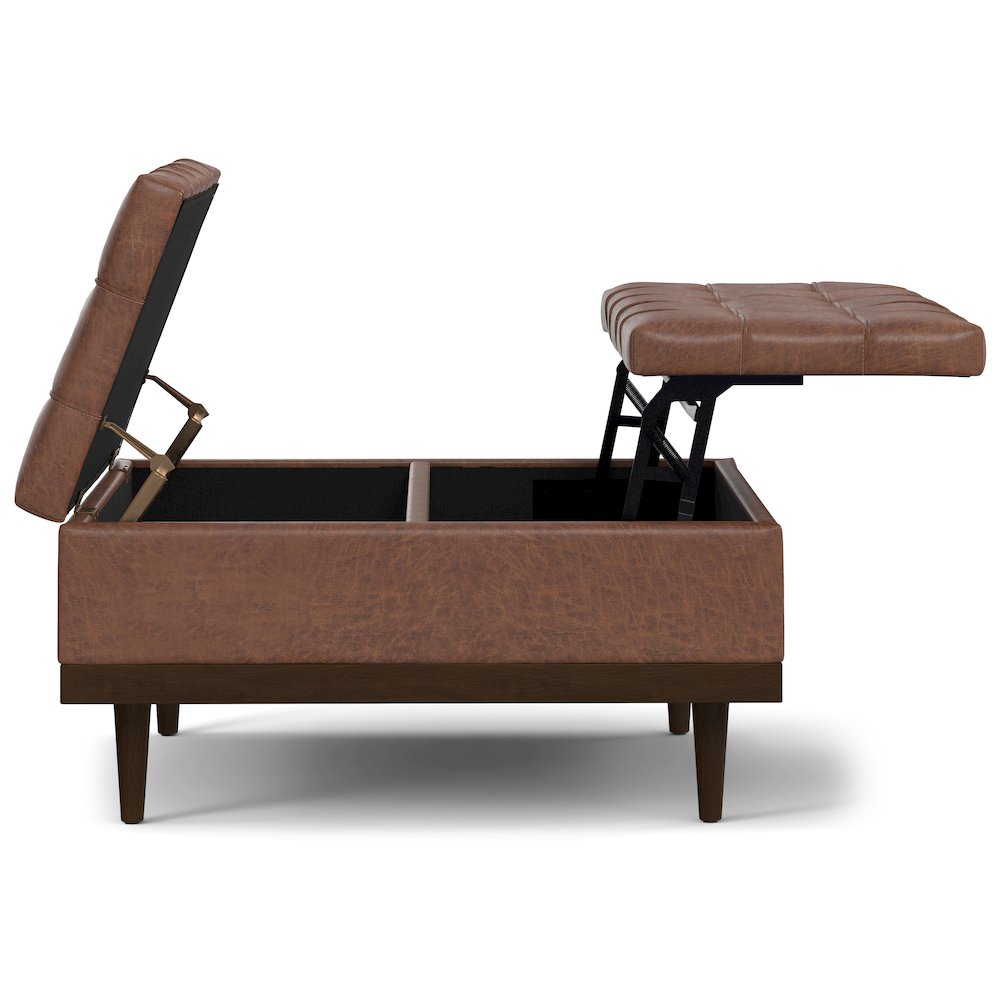 Mariah Lift Top Table Storage Ottoman in Distressed Saddle Brown. Picture 3