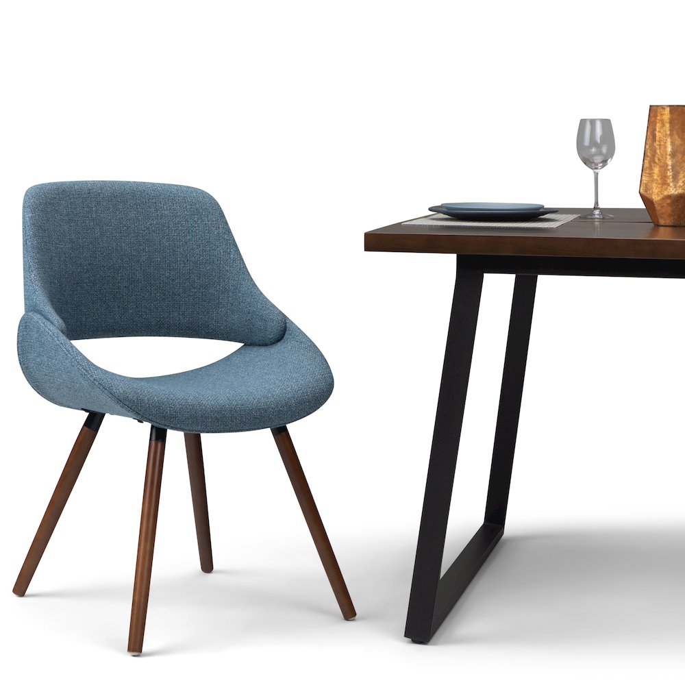 Malden Bentwood Dining Chair With Wood Back In Denim Blue Linen Look Fabric. Picture 5