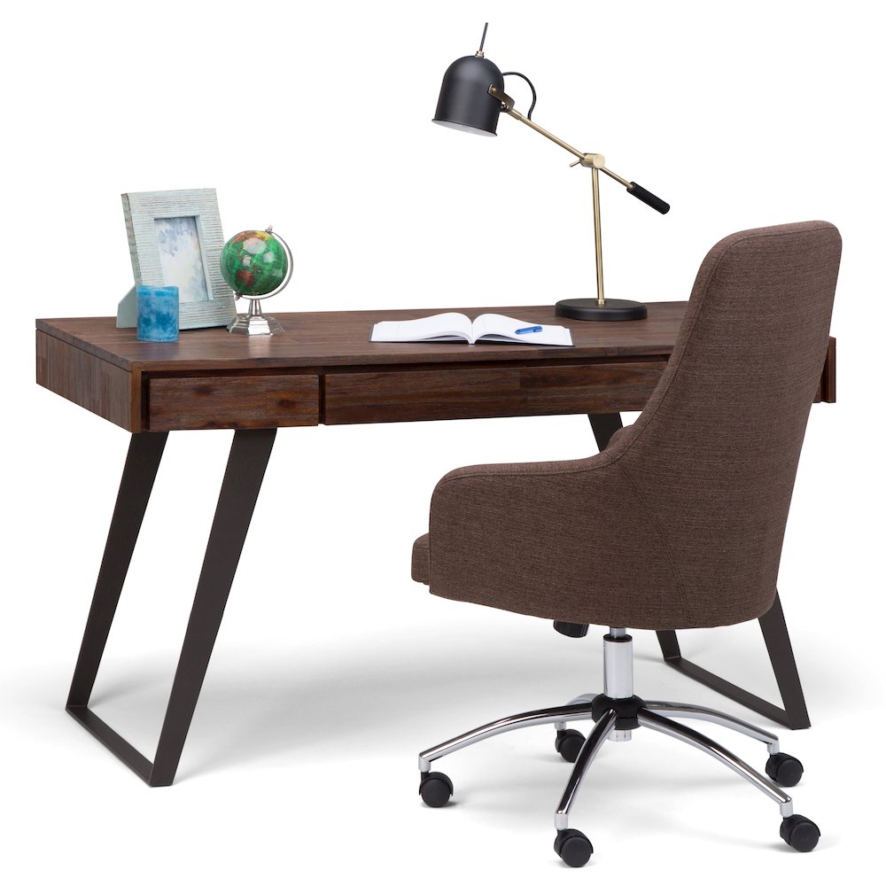 Lowry Solid Acacia Wood Desk In Distressed Charcoal Brown. Picture 5
