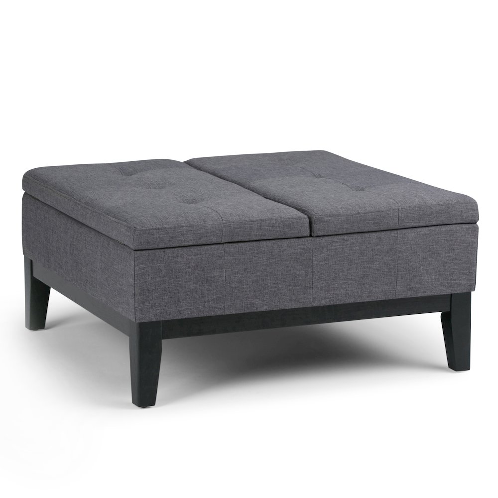 Dover Square Coffee Table Storage Ottoman In Slate Grey Linen Look Fabric. Picture 1