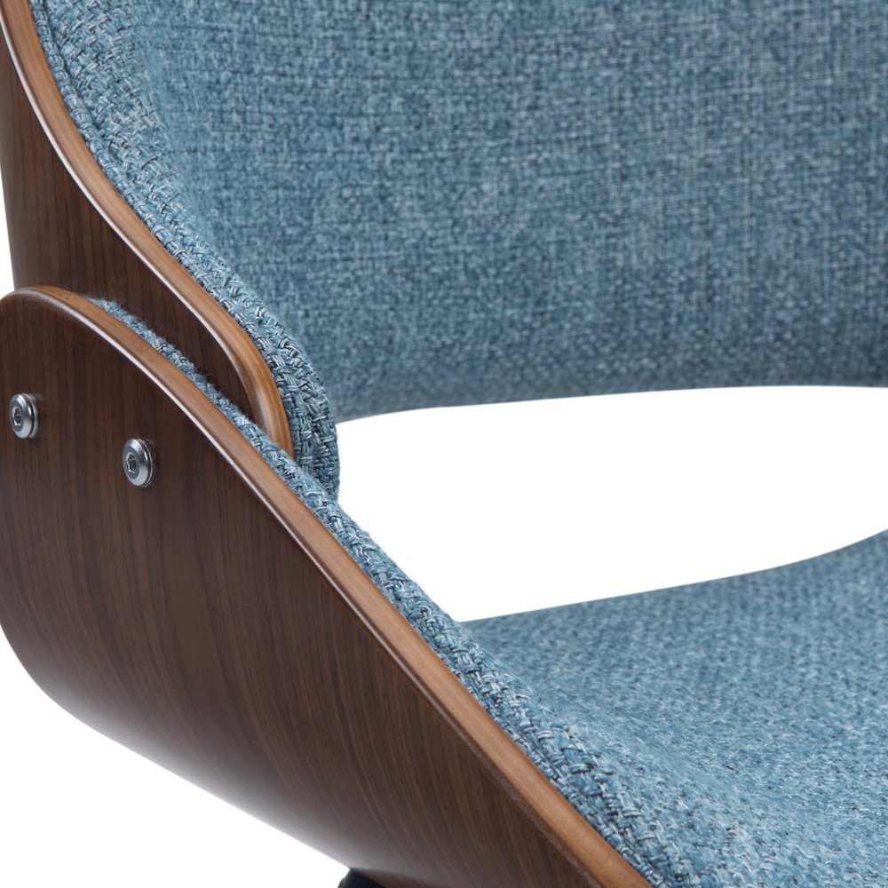 Malden Bentwood Dining Chair With Wood Back In Denim Blue Linen Look Fabric. Picture 2