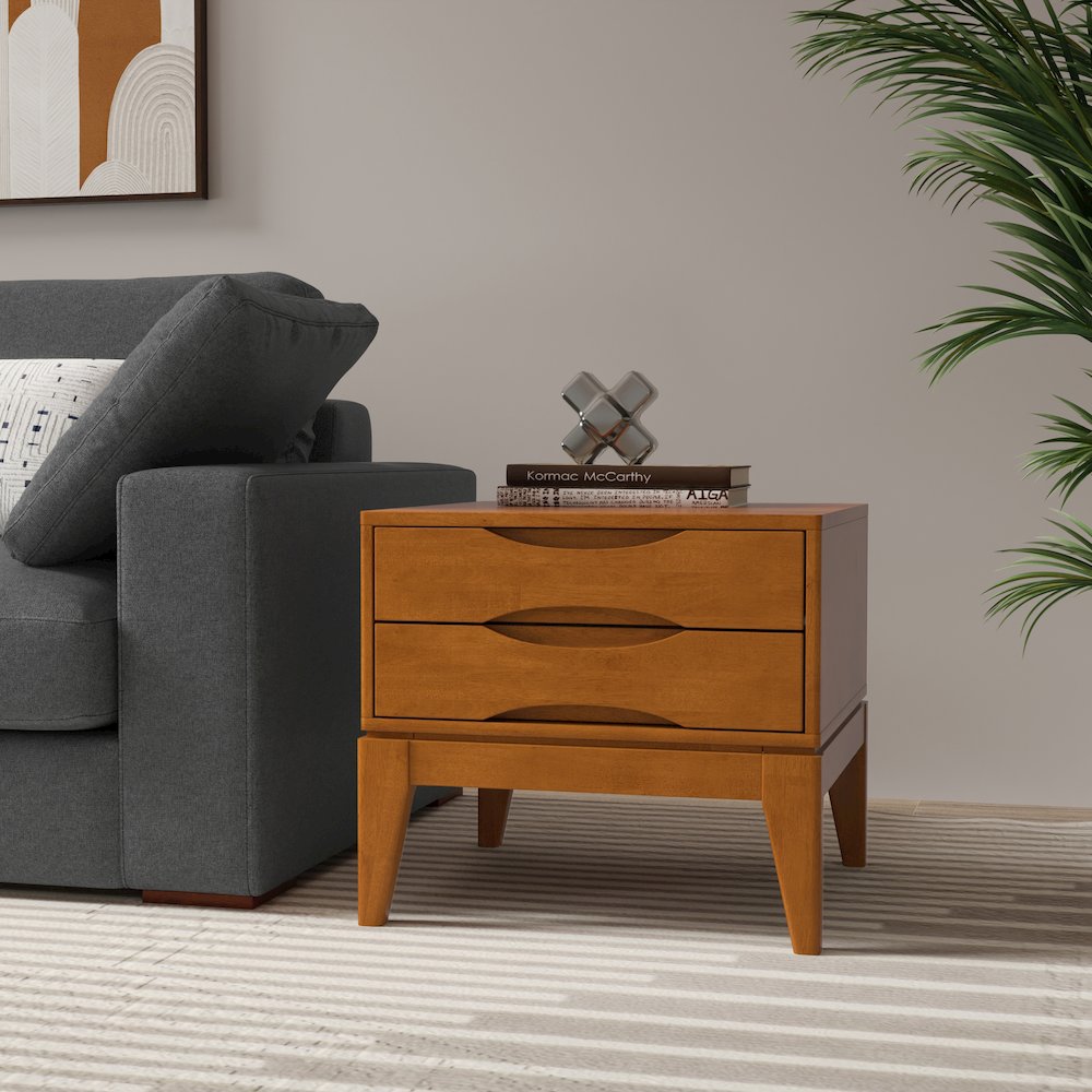 Harper Solid Hardwood End Table In Teak Brown. Picture 5