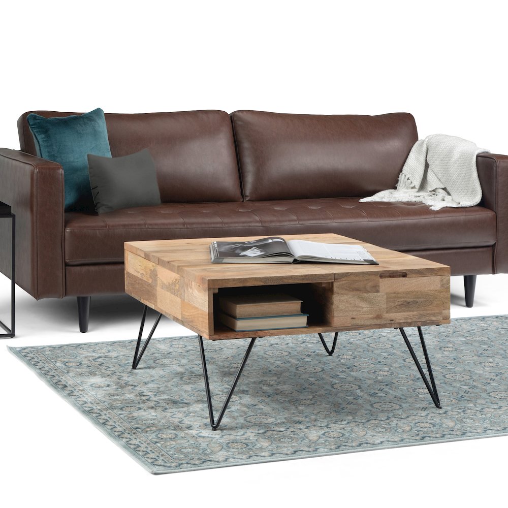Hunter Solid Mango Wood Lift Top Square Coffee Table In Natural. Picture 5