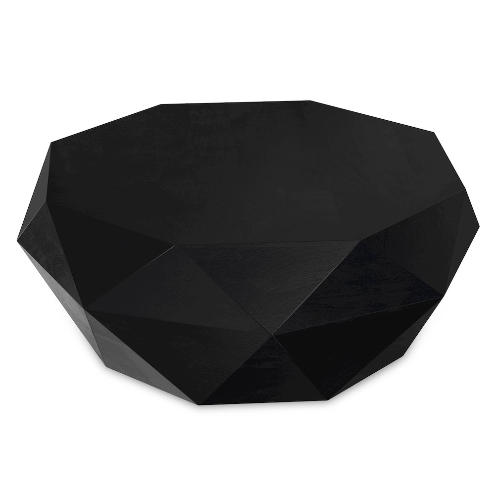 SOLID ACACIA WOOD 35 inch Wide Irregular Contemporary Coffee Table in Black. Picture 2