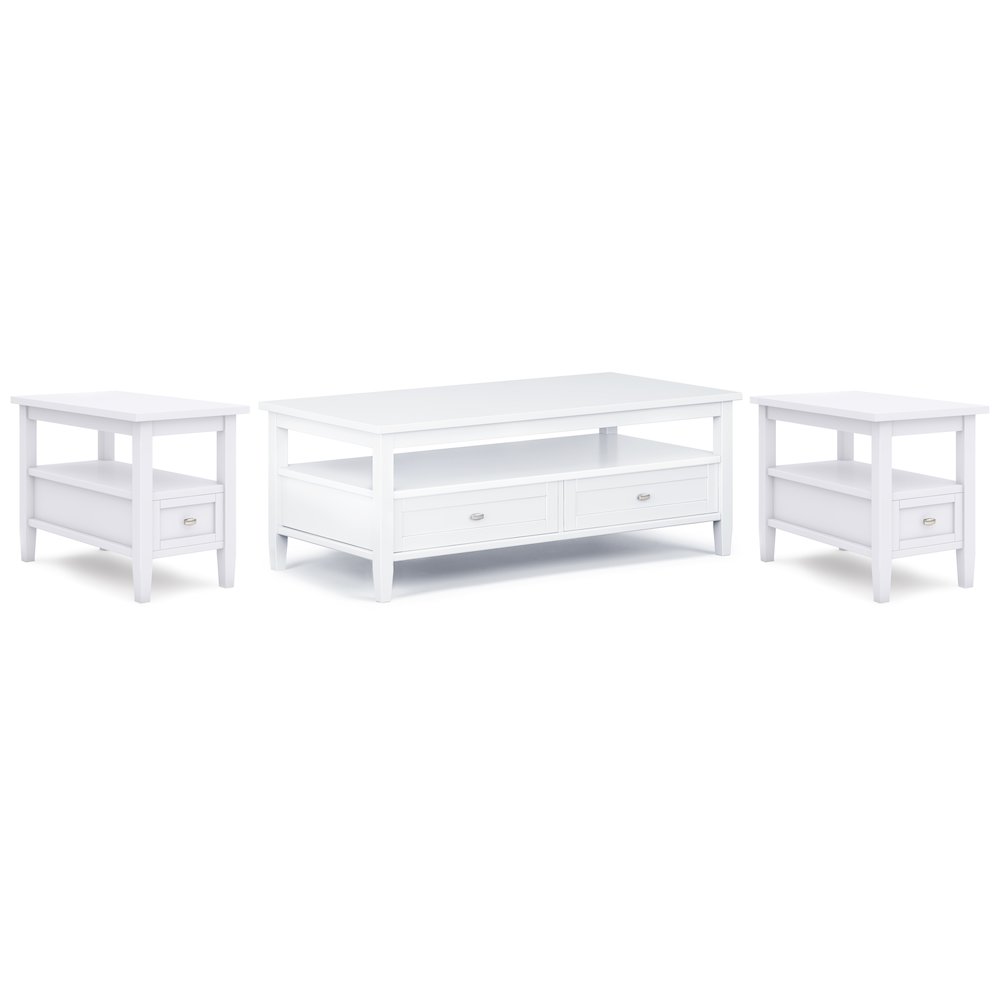 48 inch Wide Coffee Table with 2 14 inch Wide End Tables in White (Set of 3). Picture 1