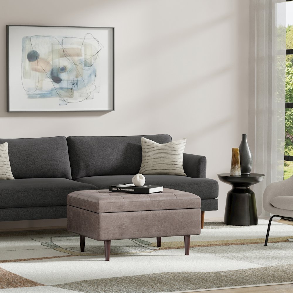 Small Coffee Table Storage Ottoman In Distressed Grey Taupe Vegan Faux  Leather, image size:1000x1000