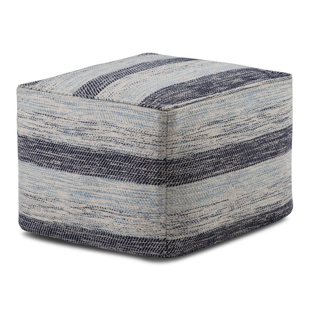 Clay Square Pouf In Patterned Blue Melange Cotton. Picture 1