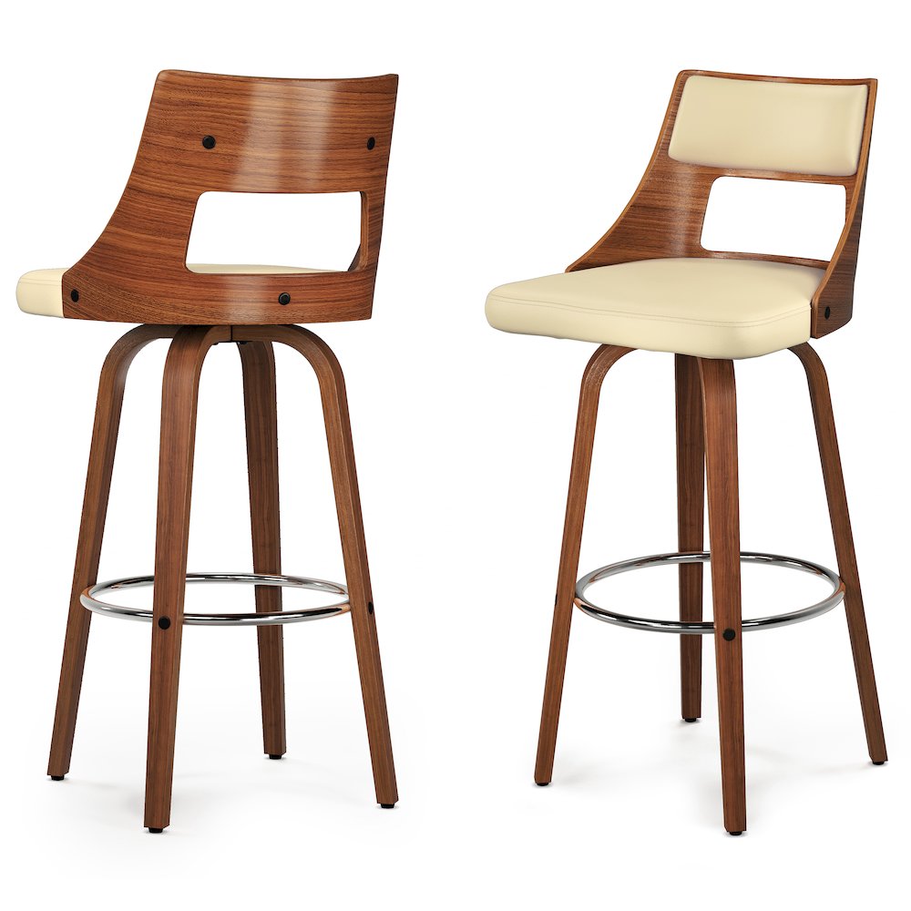 Dallyn Swivel Bar Stool (Set Of 2) In Cream Vegan Faux Leather. Picture 1