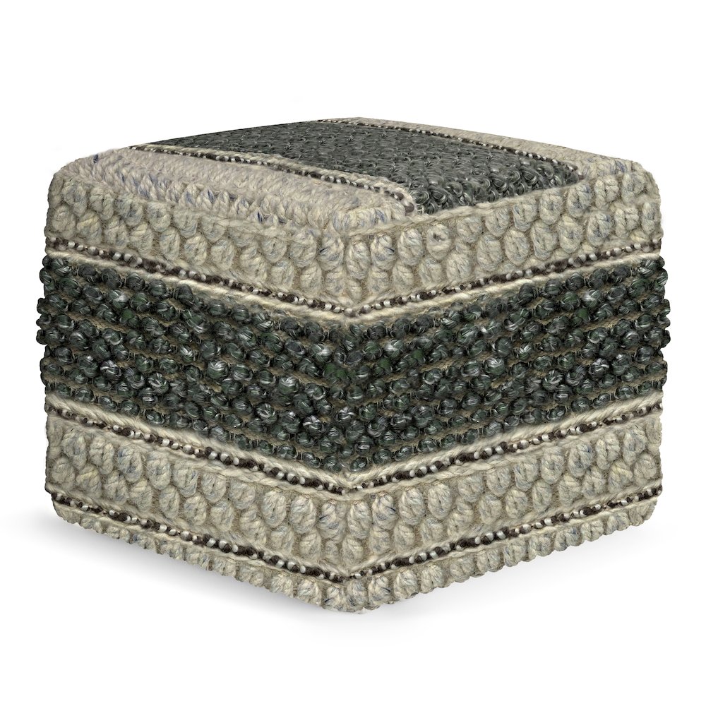 Grady Square Pouf In Green And Natural Handloom Woven. Picture 1