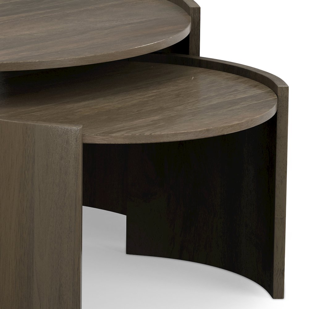 Solid Mango Wood 32In Wide Round Contemporary 2 Piece Nesting Table In Ash Grey. Picture 3