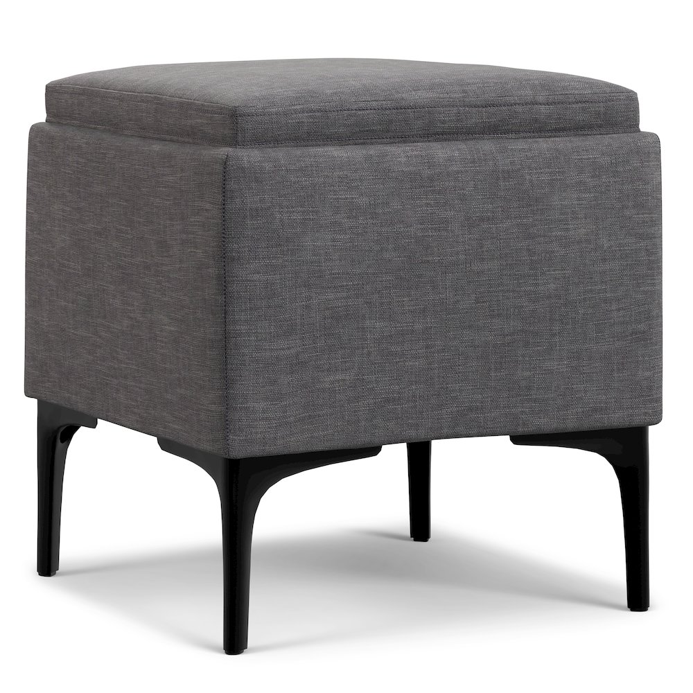 Natasha Storage Ottoman With Tray In Slate Grey Polyester Linen. Picture 1