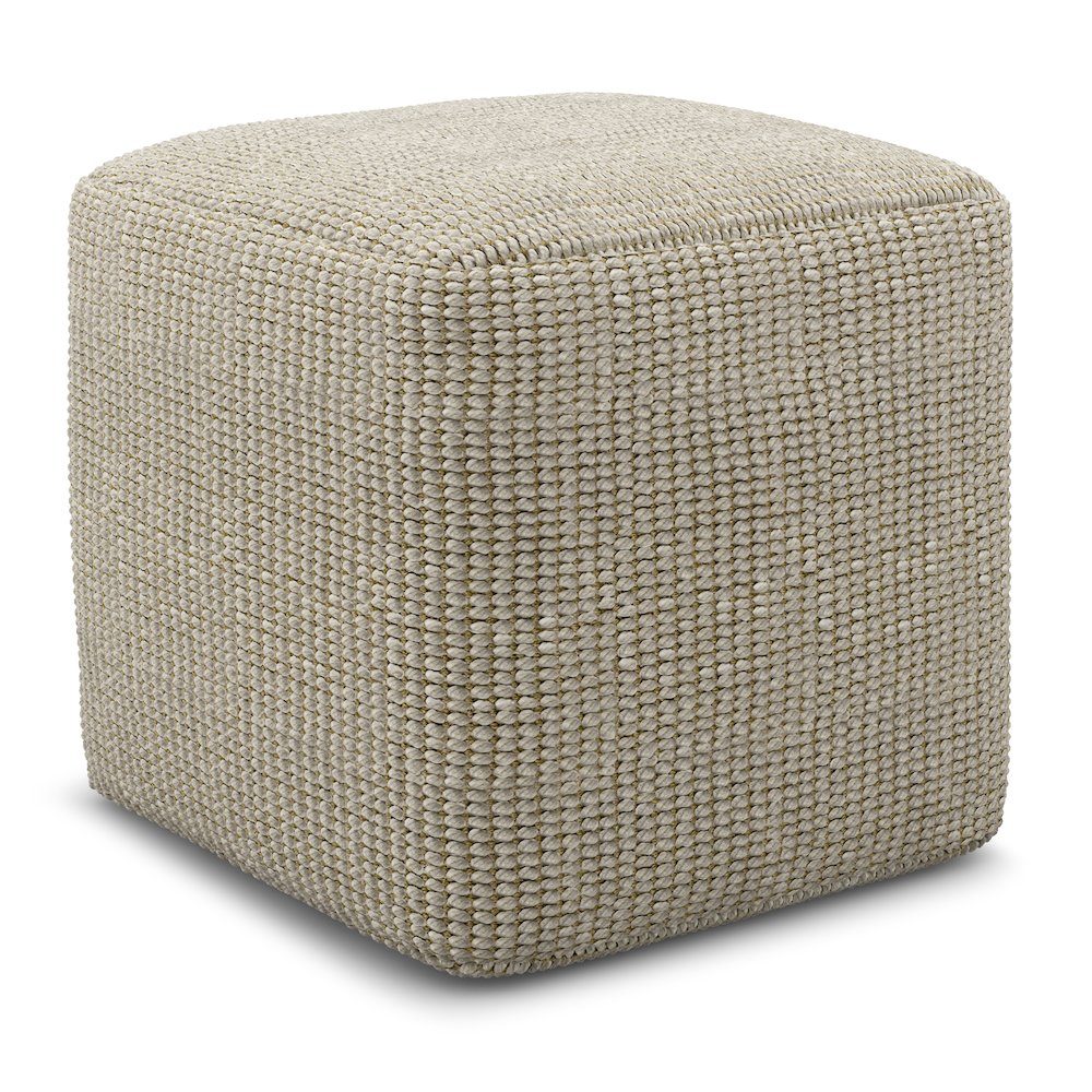 Outdoor/ Indoor Pouf In Cream And Natural Recycled Pet Polyester. Picture 1
