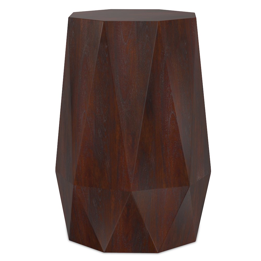 Solid Acacia Wood 15 Inch Wide Polygon Contemporary Side Table In Walnut Brown. Picture 1