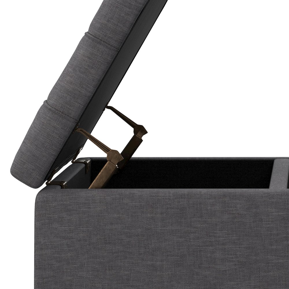 Laura Mid Century Lift Top Storage Ottoman in Slate Grey Polyester Linen. Picture 14