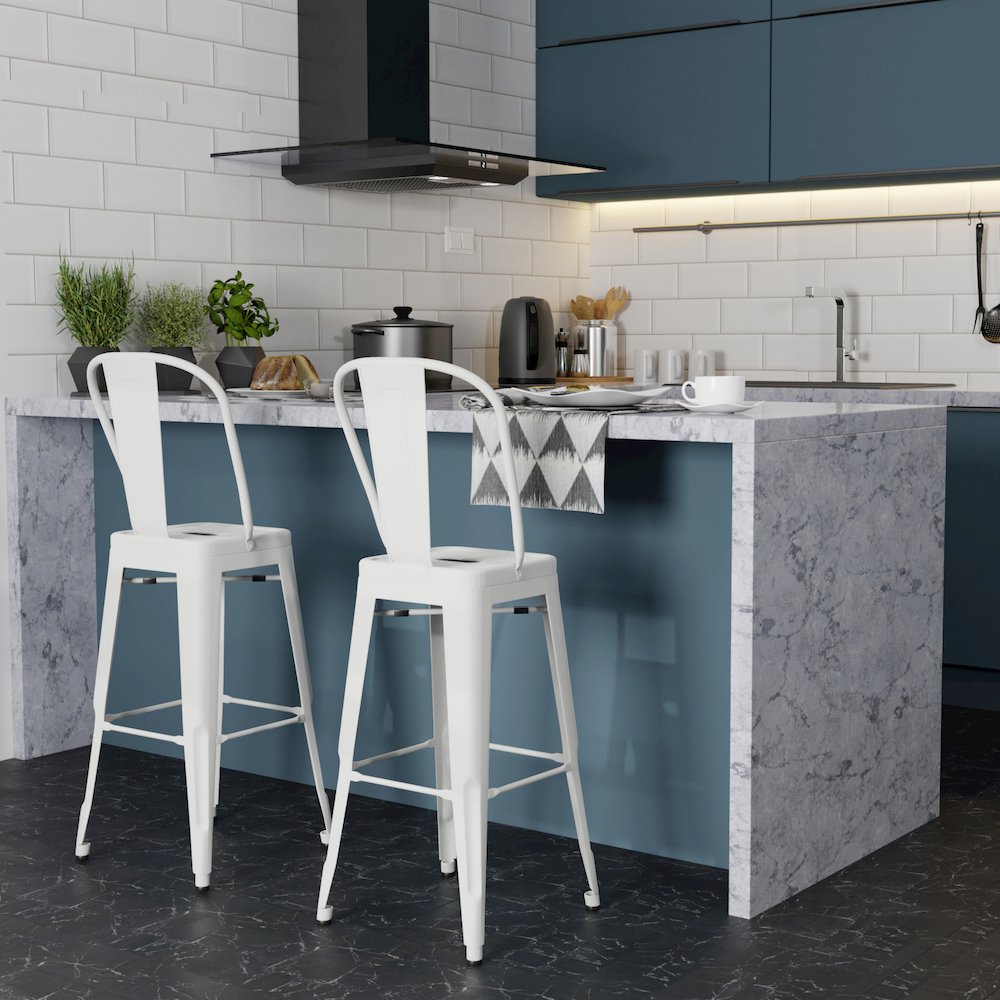 Fletcher 30 Inch Metal Bar Stool (Set Of 2) In White. Picture 5