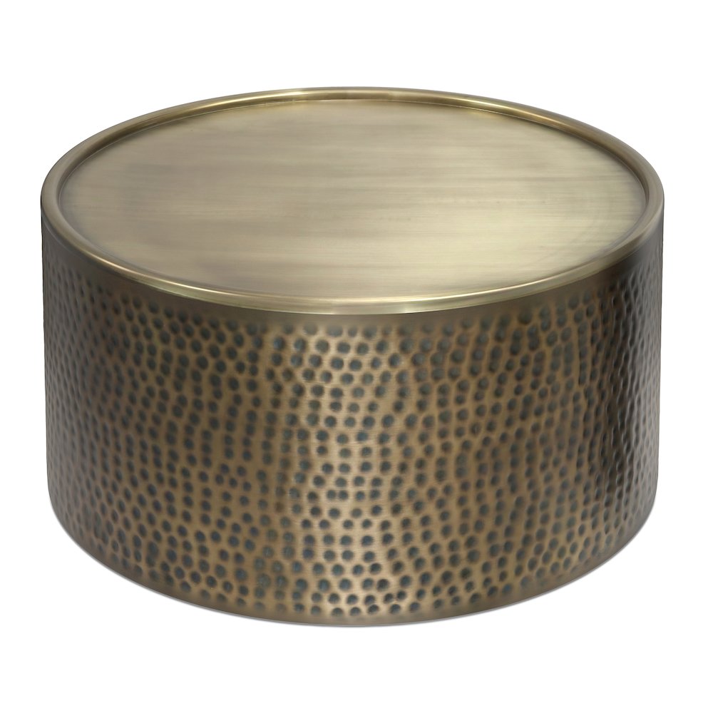 32 inch Wide Boho Contemporary Coffee Table in Hammered Antique Gold Iron. Picture 2