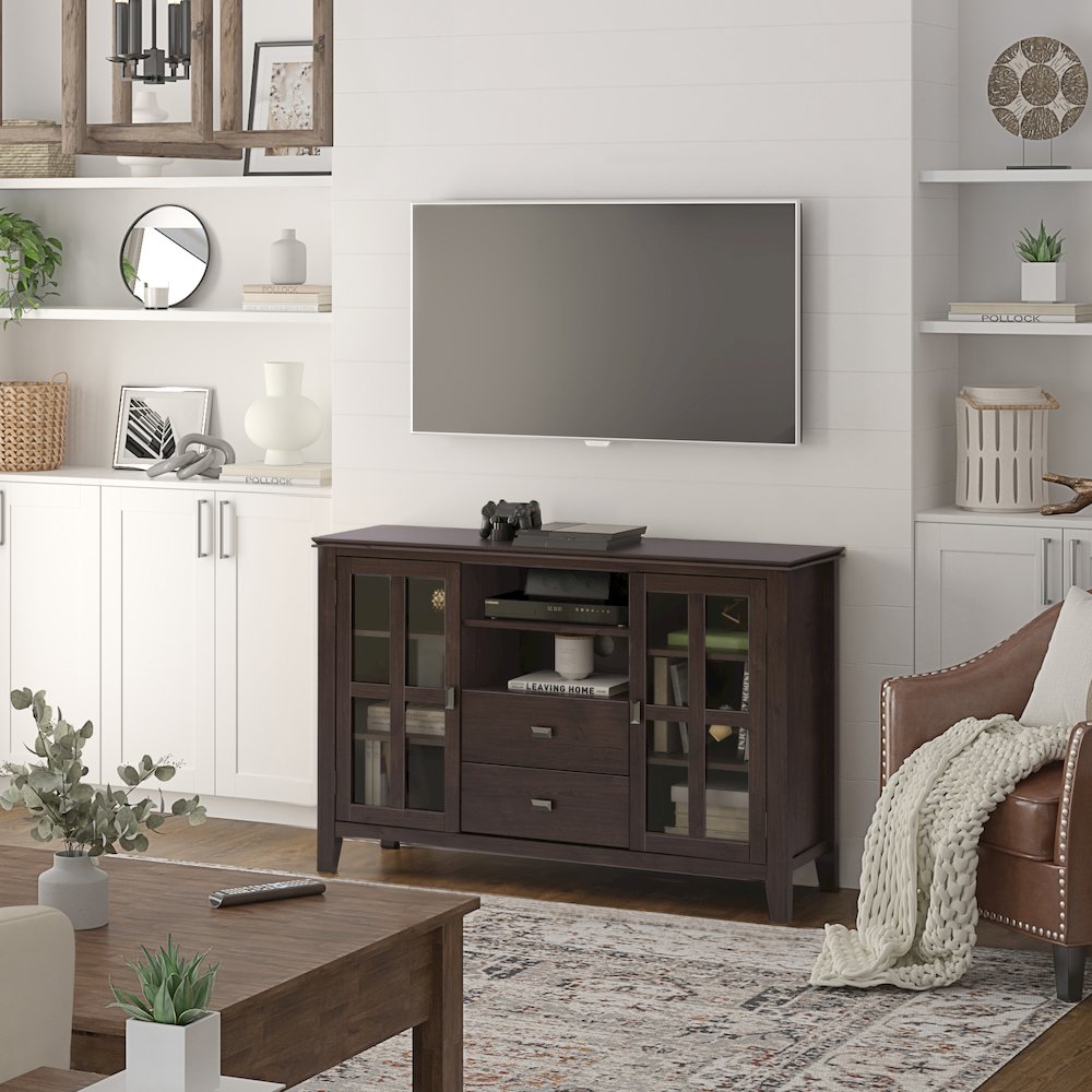 Tall Tv Media Stand In Dark Chestnut Brown For Tvs Up To 60 Inches. Picture 5