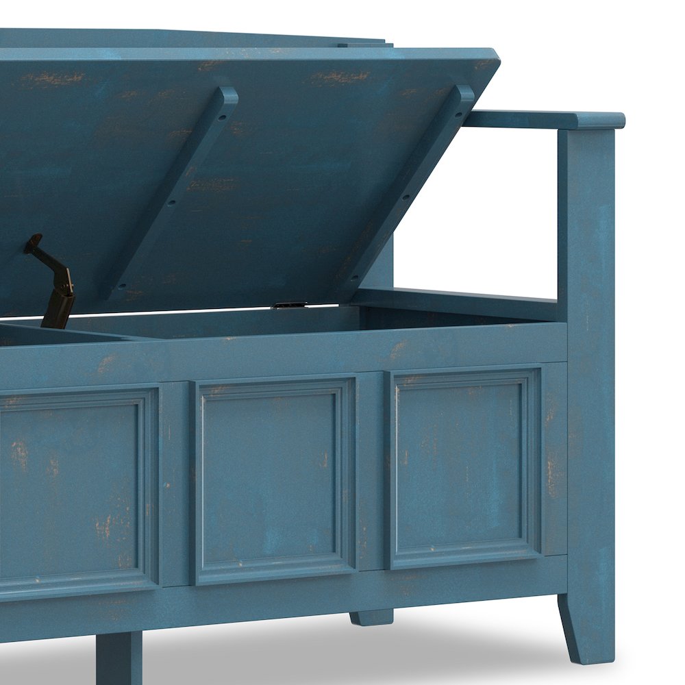 48 inch Wide Solid Wood Transitional Entryway Bench in Distressed Coastal Blue. Picture 4