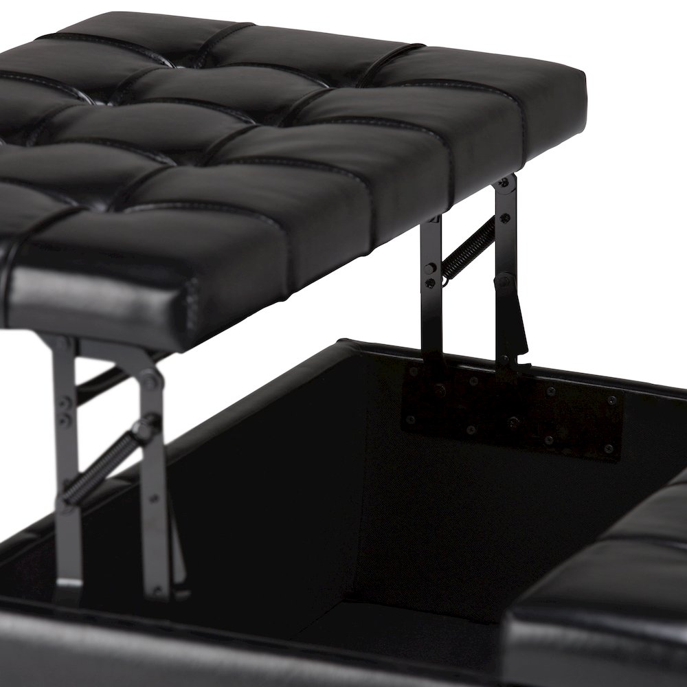 Harrison Coffee Table Storage Ottoman In Midnight Black Vegan Faux Leather. Picture 2