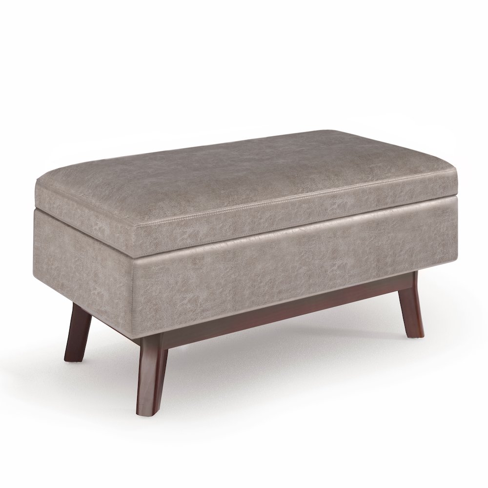 Rectangular Storage Ottoman In Distressed Grey Taupe Vegan Faux Leather. Picture 1