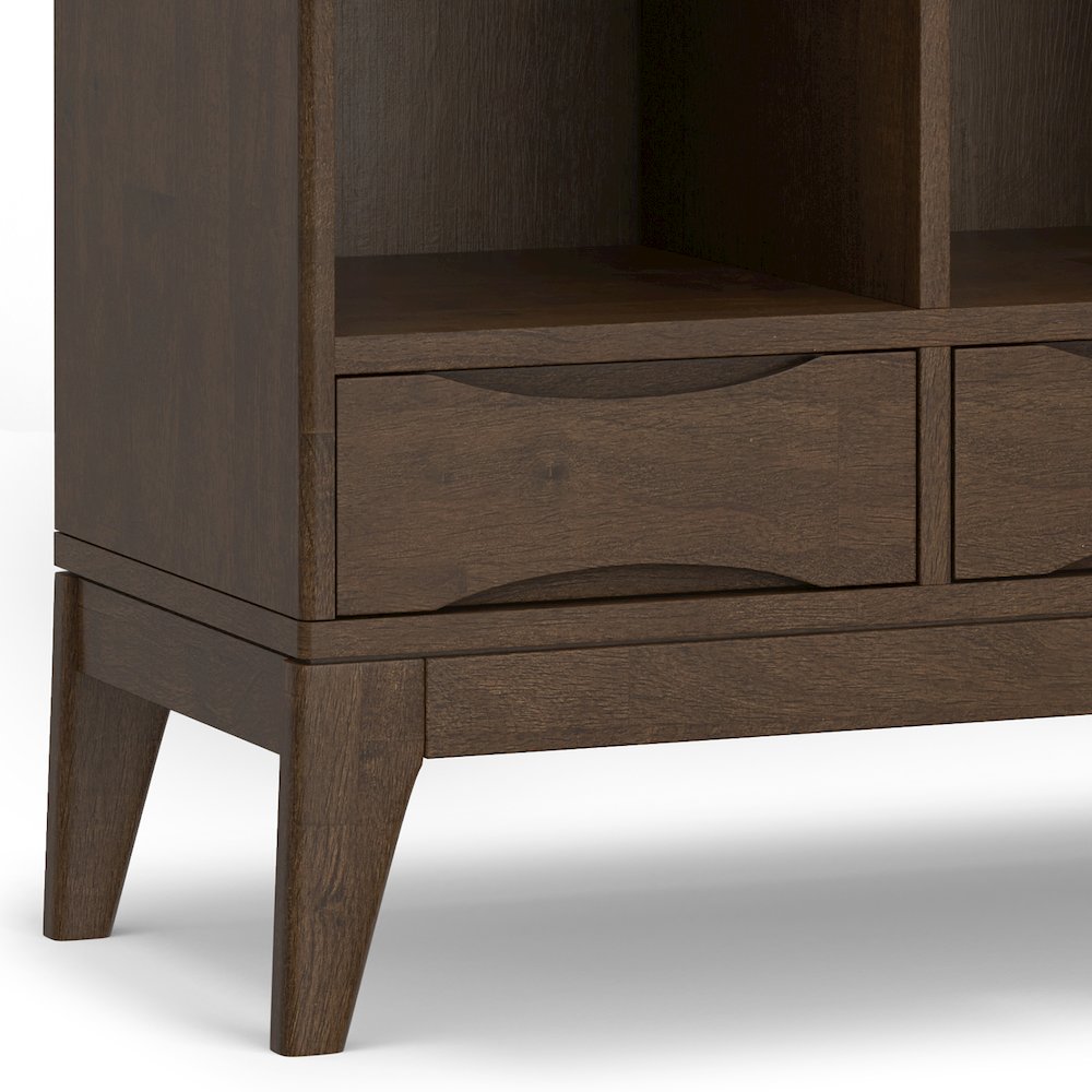 Harper SOLID HARDWOOD Low 6 Cube Storage with Drawers in Walnut Brown. Picture 11