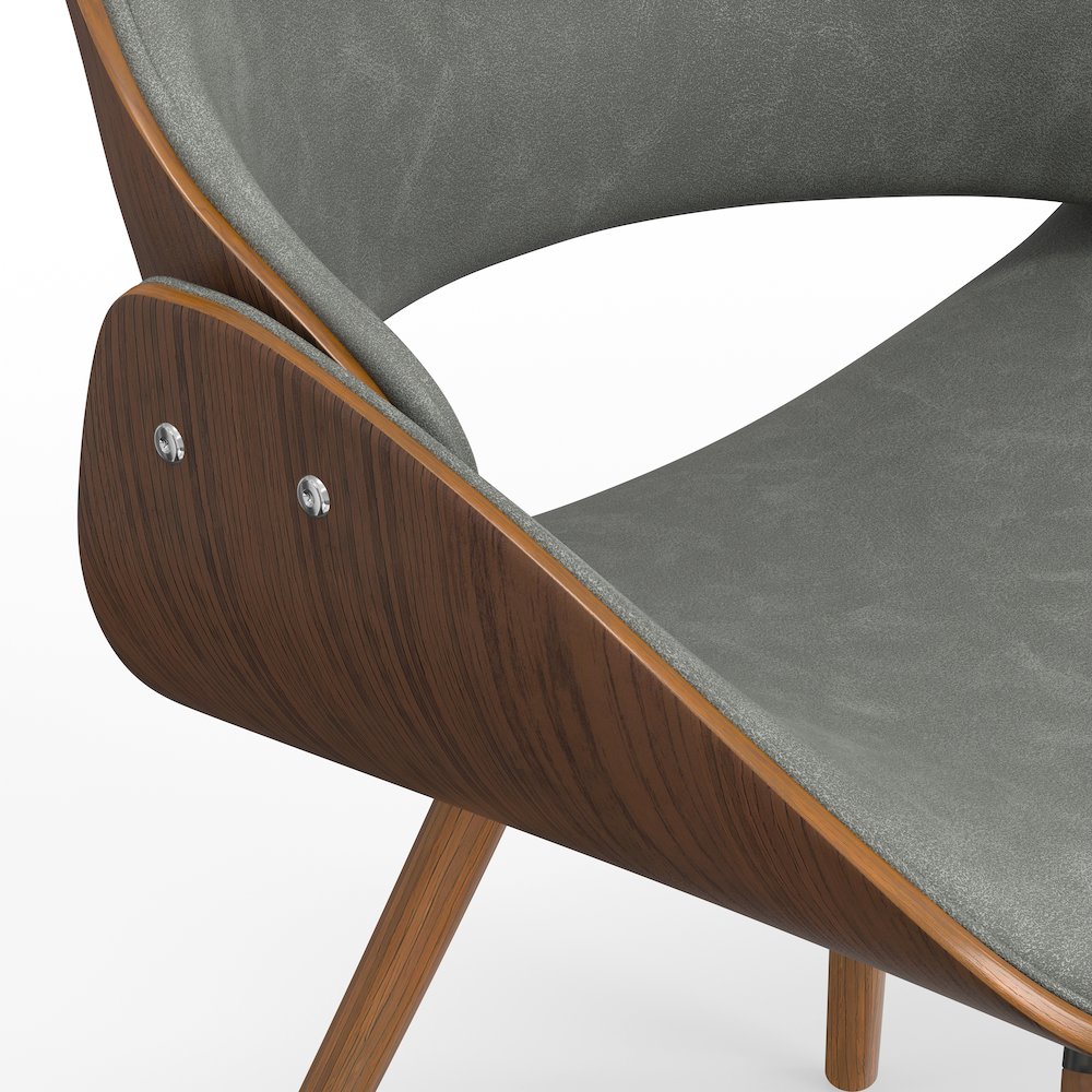 Dining Chair With Wood Back In Distressed Grey Vegan Faux Leather. Picture 4