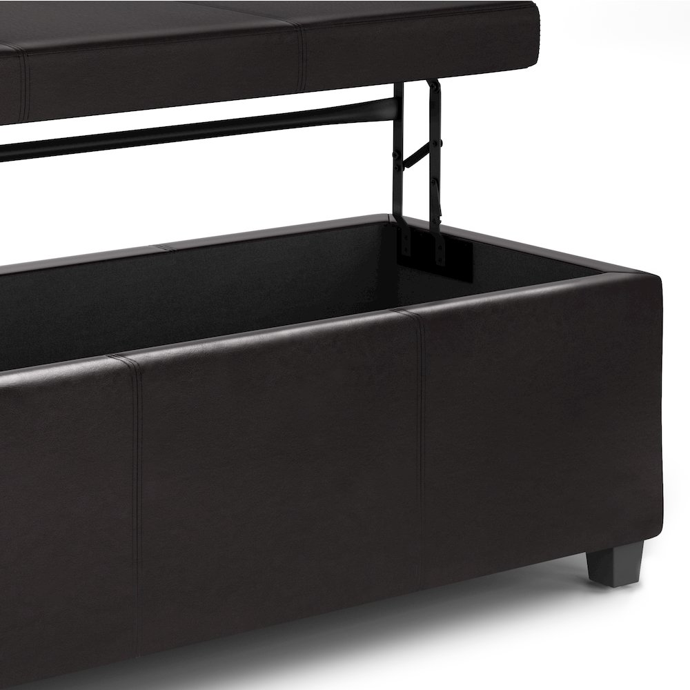 Avalon Lift Top Rectangular Storage Ottoman In Tanners Brown Vegan Faux Leather. Picture 3