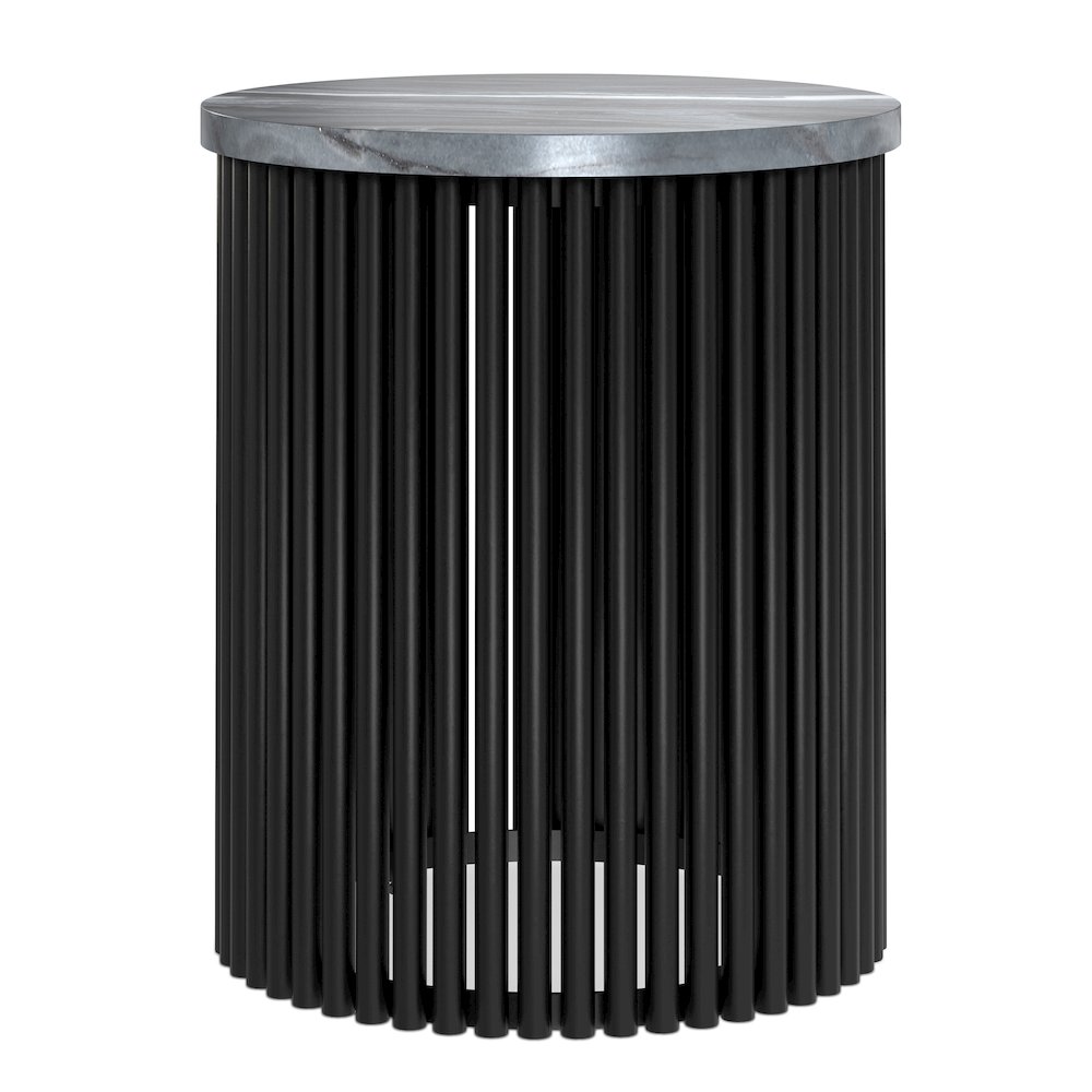 18in Wide Industrial Metal Accent Table in Black Genuine Marble and Black Metal. Picture 2