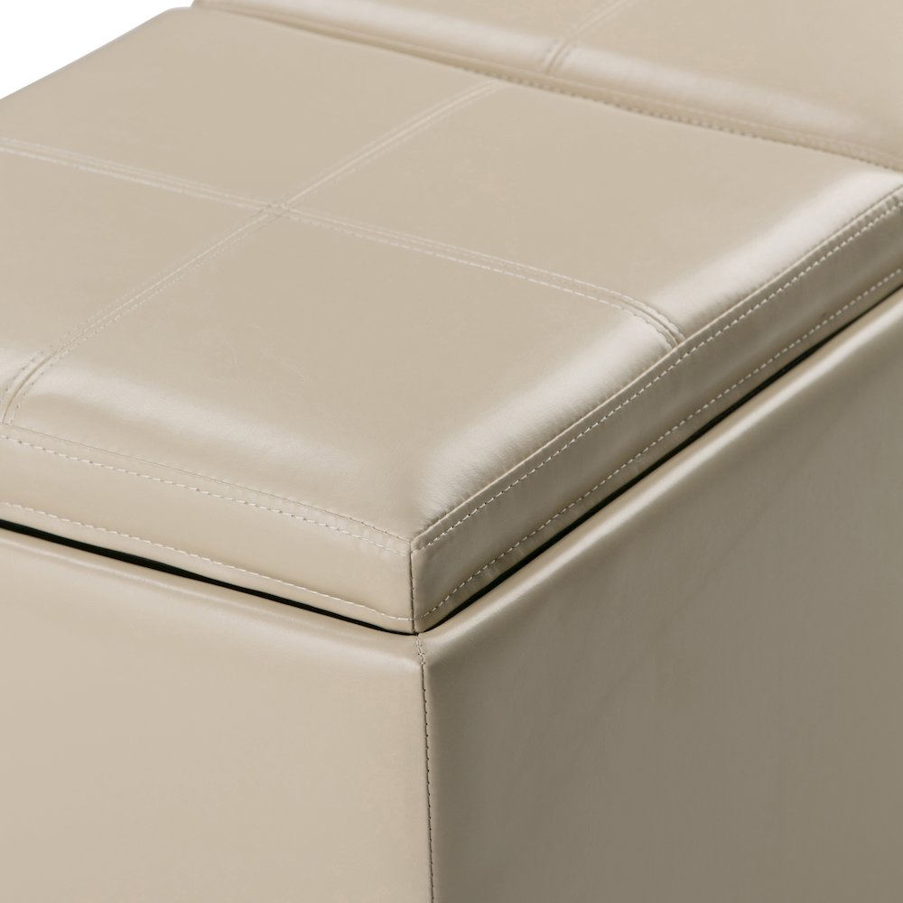 Avalon 5 Piece Storage Ottoman In Satin Cream Vegan Faux Leather. Picture 3