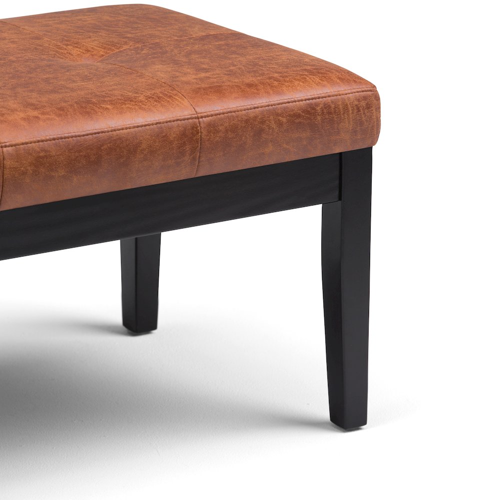 Lacey Solid Wood Tufted Ottoman Bench In Distressed Saddle Brown. Picture 3