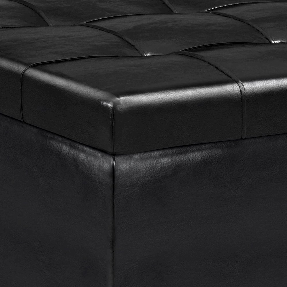 Harrison Small Coffee Table Storage Ottoman In Midnight Black Faux Leather. Picture 2