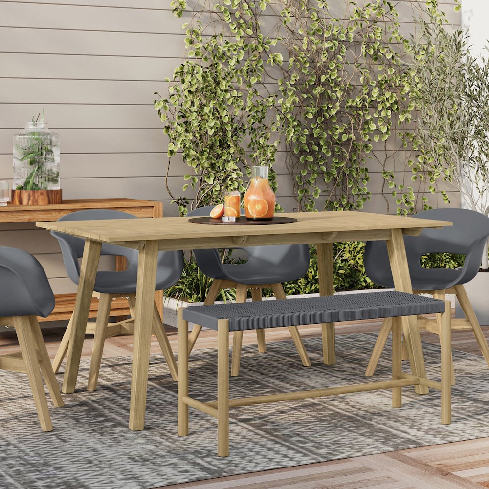 Dahlia Solid Acacia Wood Outdoor Indoor Bench In Grey. Picture 5