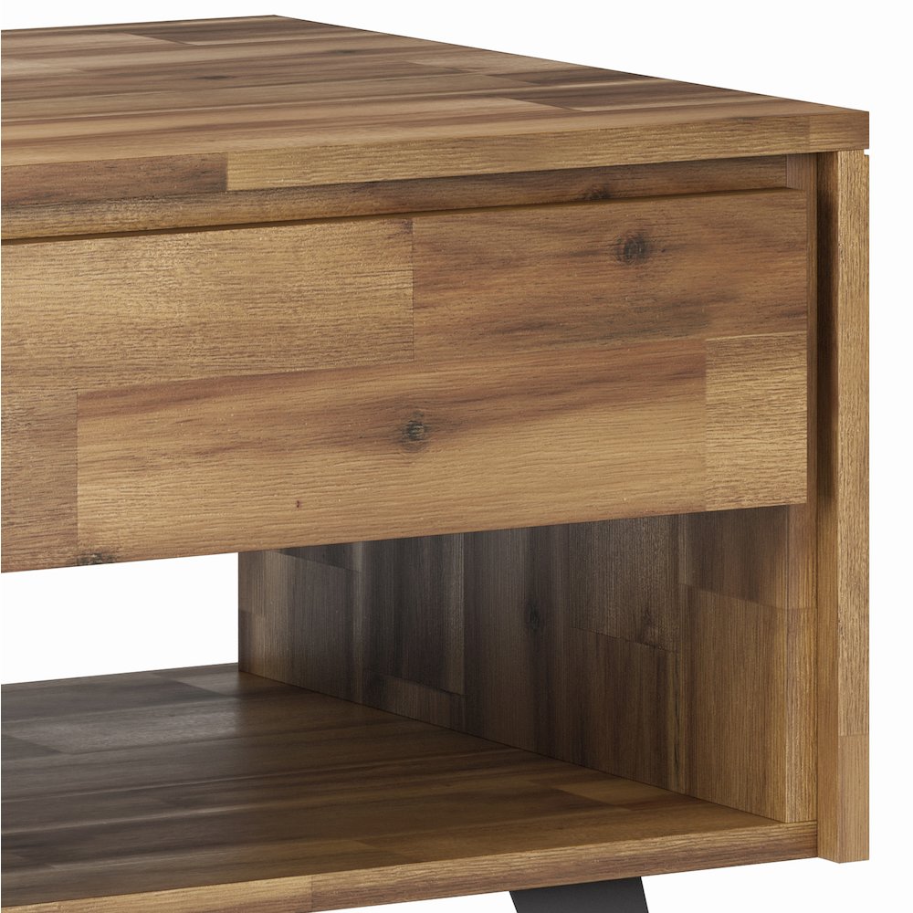 Lowry Solid Acacia Wood End Table In Distressed Golden Wheat. Picture 2