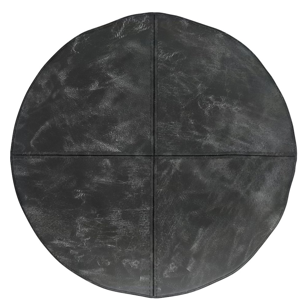 Connor Round Pouf In Distressed Black Genuine Leather. Picture 3