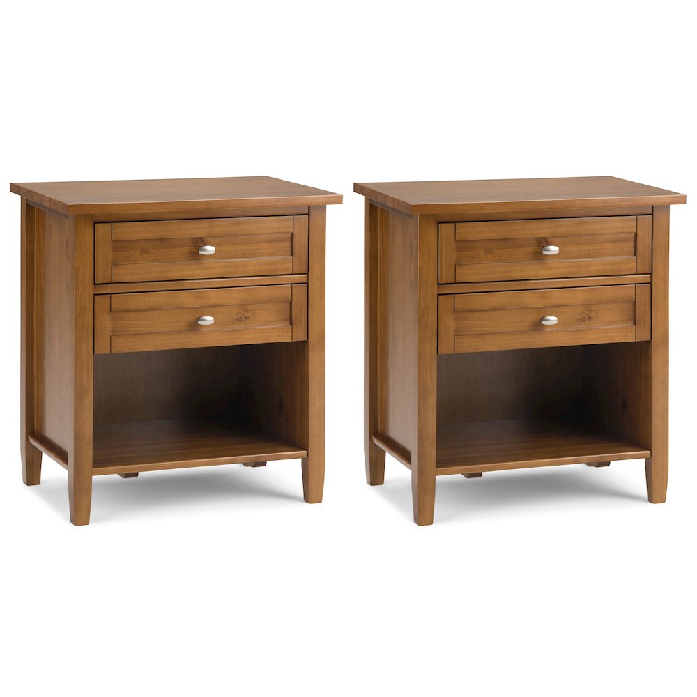 24 inch Solid Wood Transitional Night Stand in Light Golden Brown (Set of 2). Picture 1