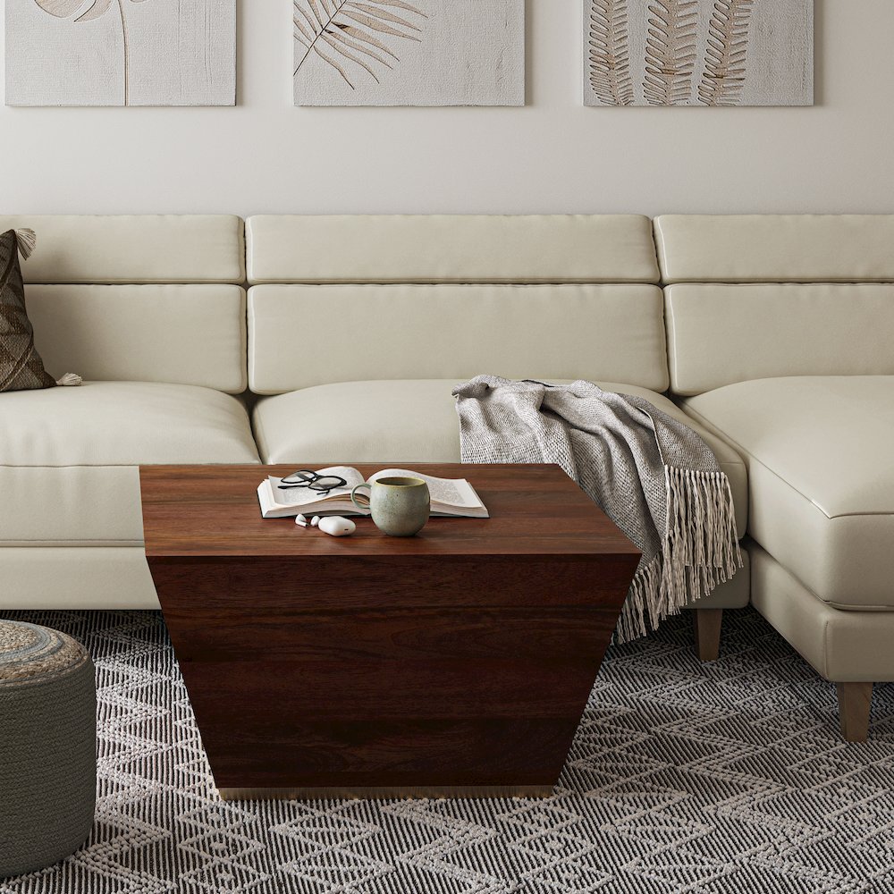 Abba Solid Mango Wood  Square Coffee Table In Cognac Brown. Picture 5