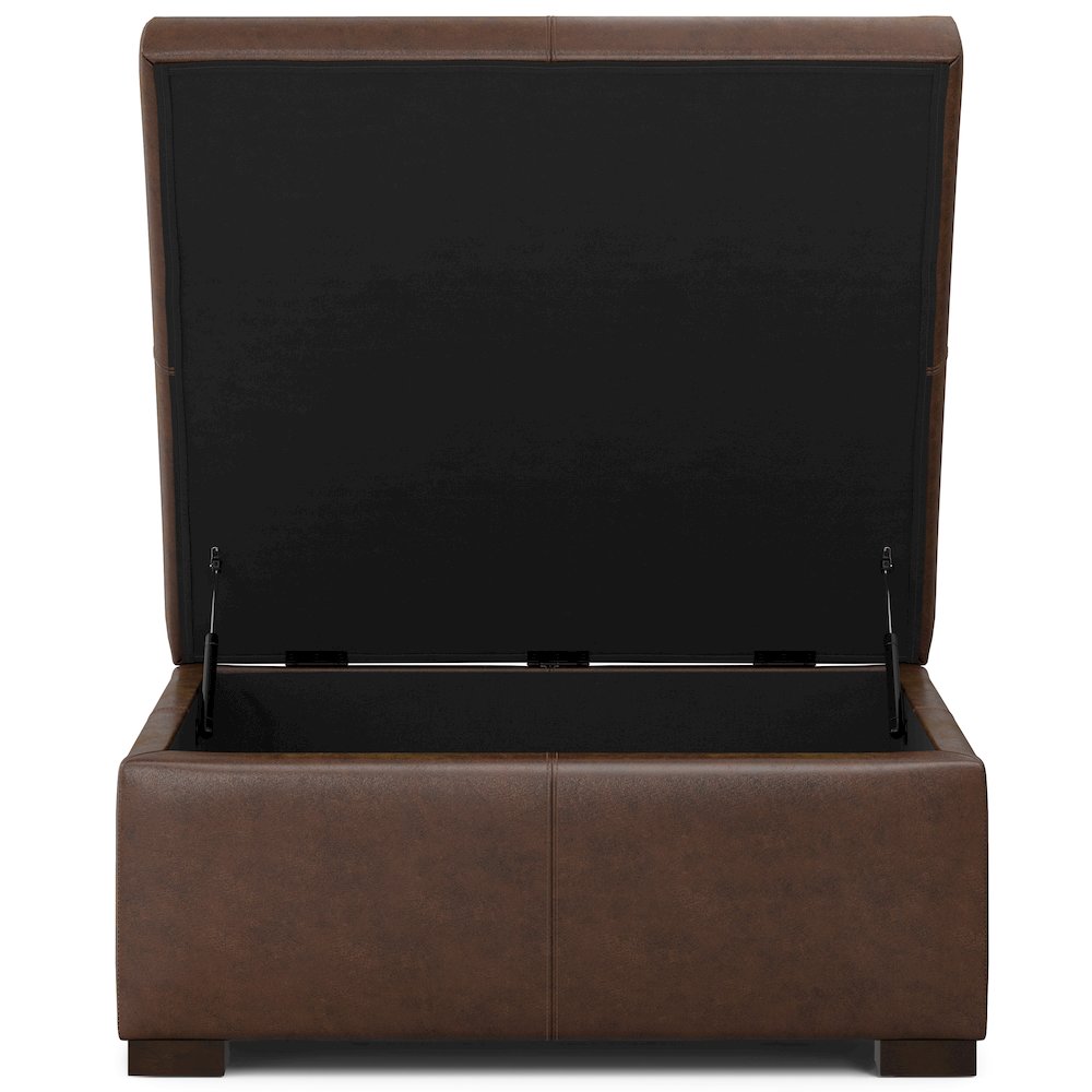 Square Square Coffee Table Storage Ottoman In Distressed Chestnut Brown. Picture 3