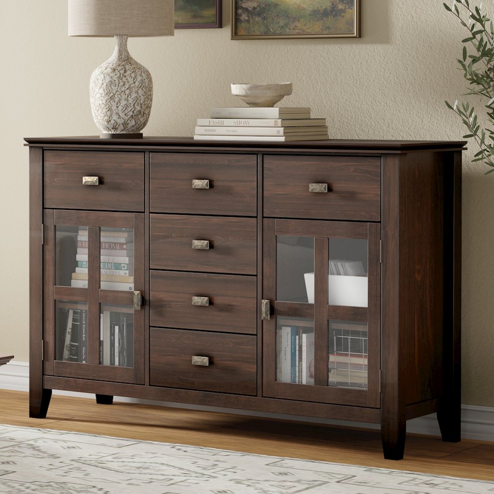 54 inch Wide Solid Wood Transitional Sideboard Buffet in Natural Aged Brown. Picture 7