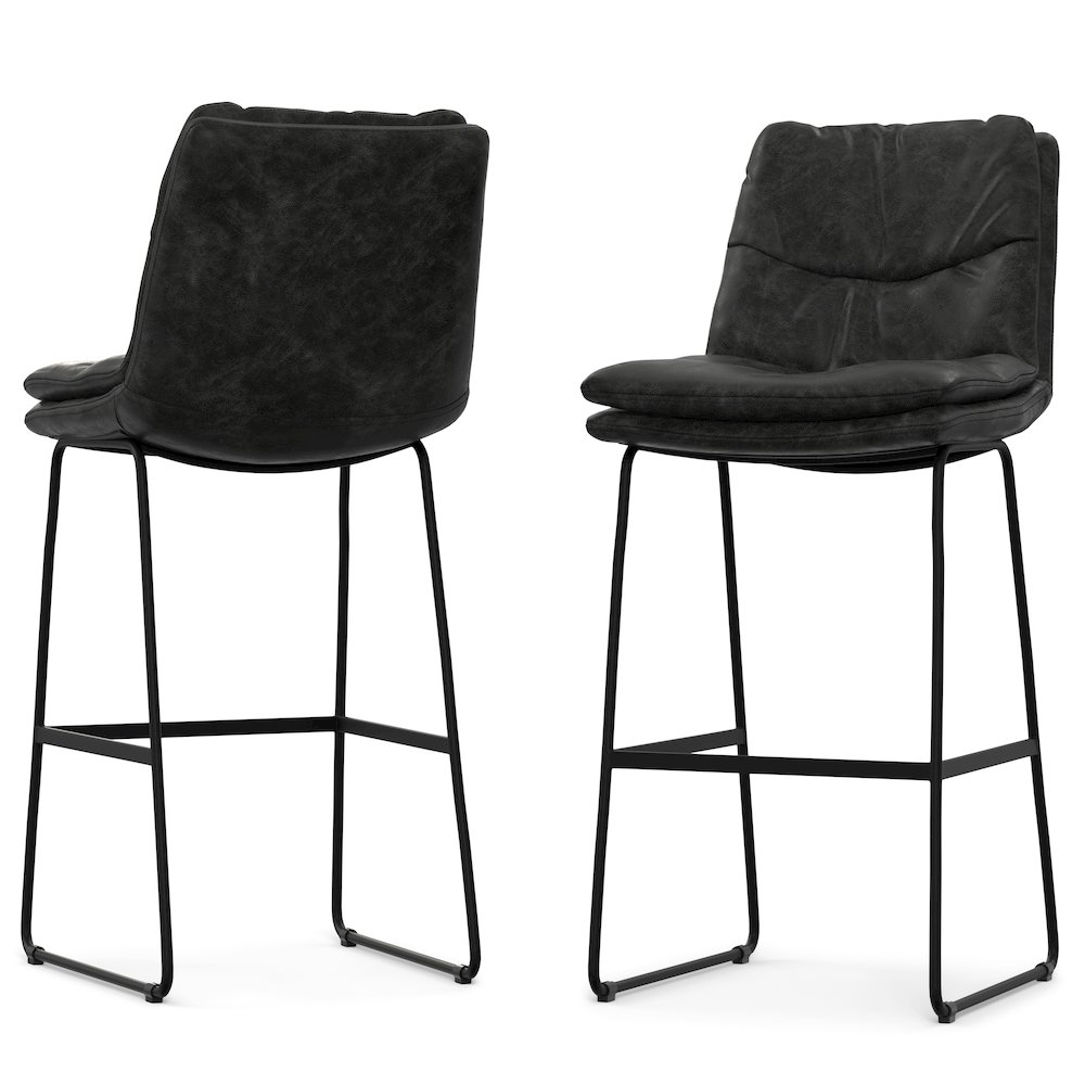 Modern Bar Stool (Set Of 2) In Distressed Charcoal Grey Vegan Faux Leather. Picture 1