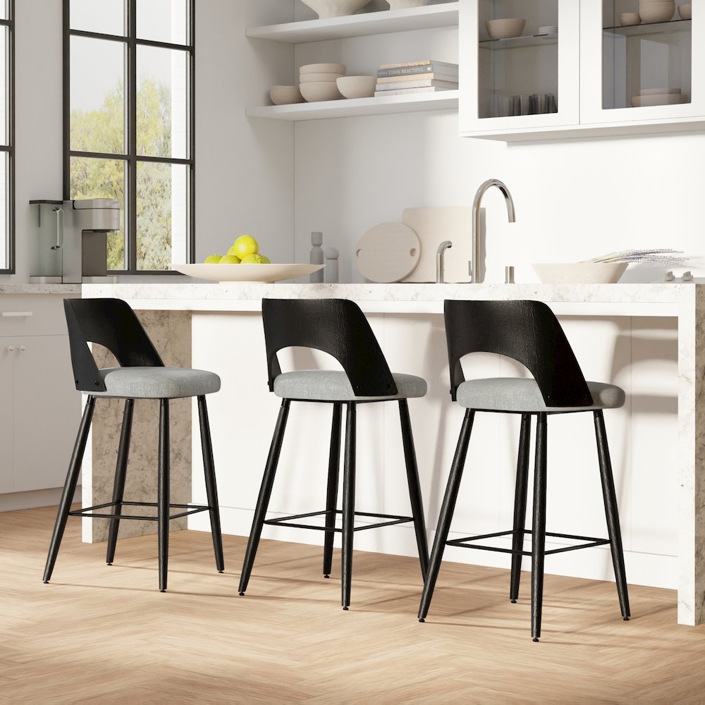 Callie Counter Height Stool (Set Of 2) In Grey Polyester Linen Fabric. Picture 5