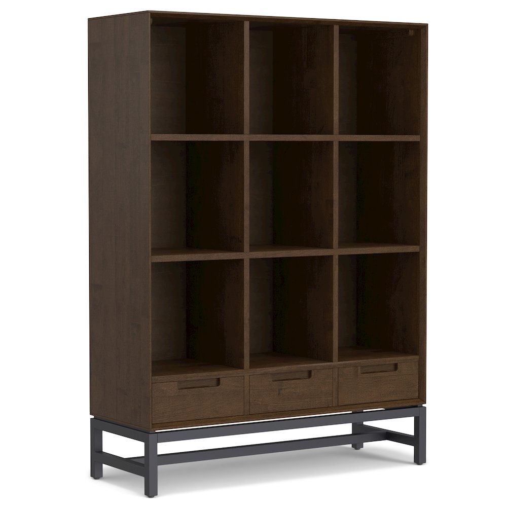 Banting Solid Hardwood 9 Cube Bookcase With Drawers In Walnut Brown. Picture 1