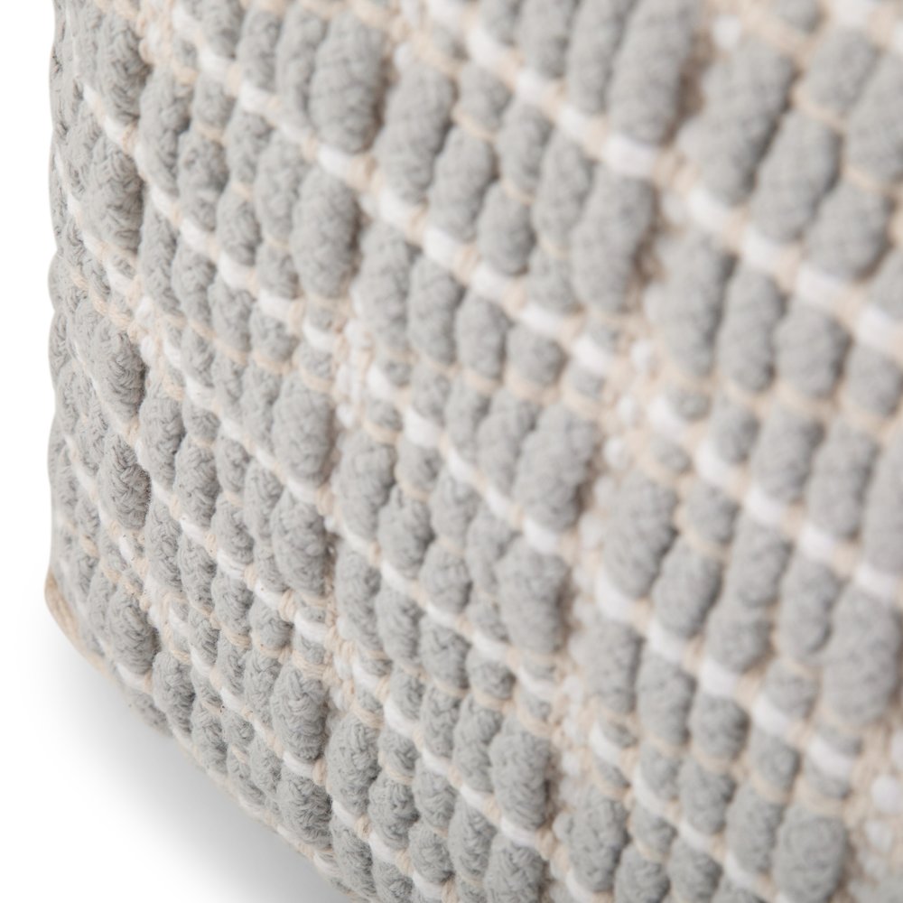 Noreen Square Pouf In Light Blue, White Handloom Woven Pattern. Picture 4