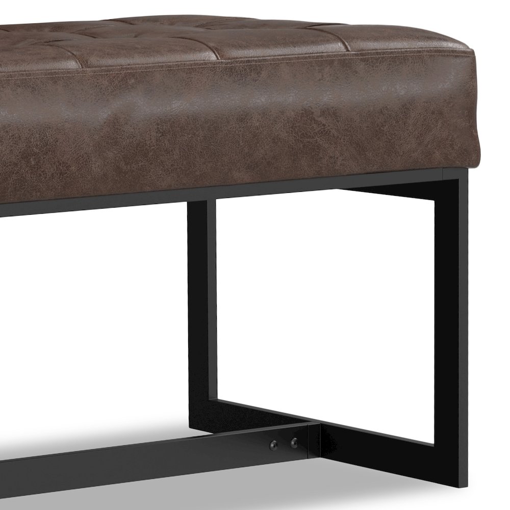 Penelope Leather Ottoman Bench In Brown Genuine Leather. Picture 4