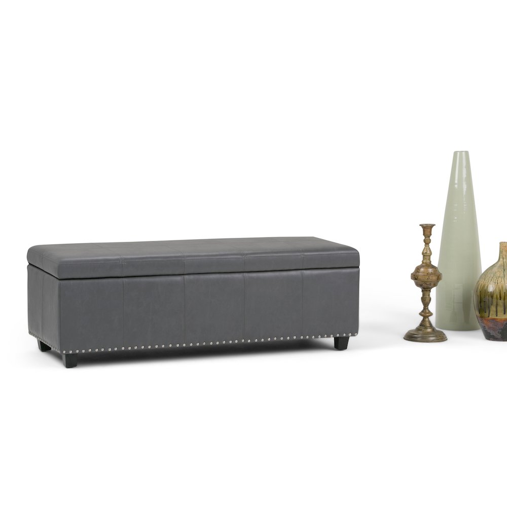 Kingsley Large Storage Ottoman In Stone Grey Vegan Faux Leather. Picture 5