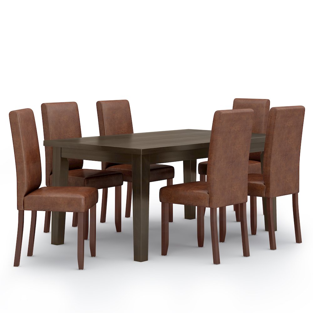 Acadian Solid Hardwood 7 Piece Dining Set In Distressed Saddle Brown. Picture 1