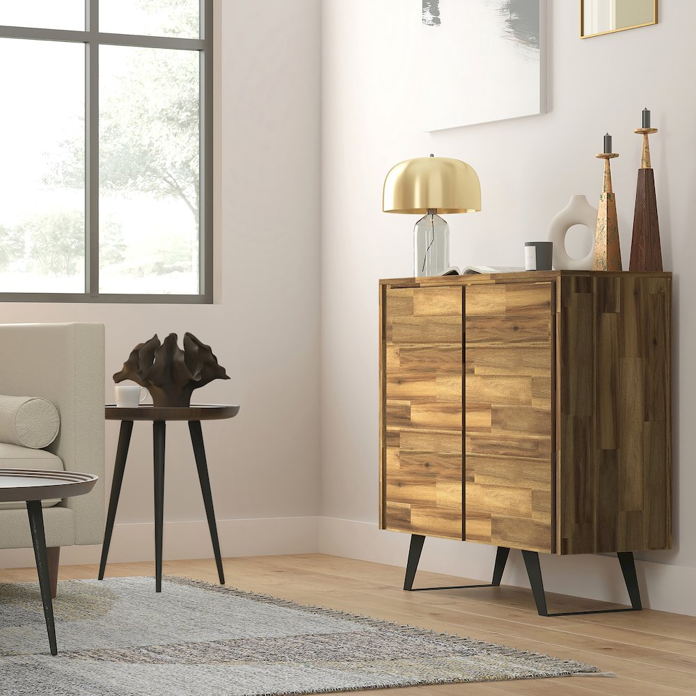Lowry Solid Acacia Wood Medium Storage Cabinet In Distressed Golden Wheat. Picture 5