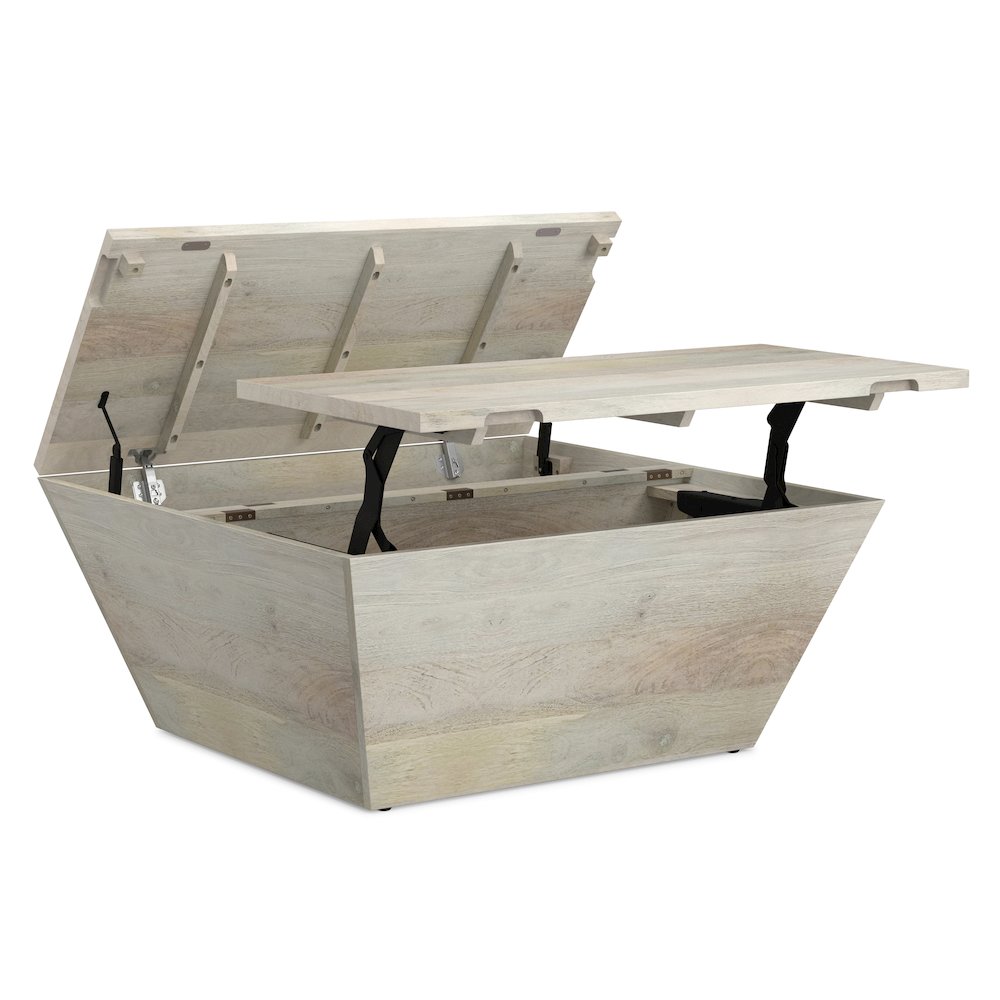 Abba 36 inch Wide Solid Mango Modern Lift Top Coffee Table in White Wash. Picture 1