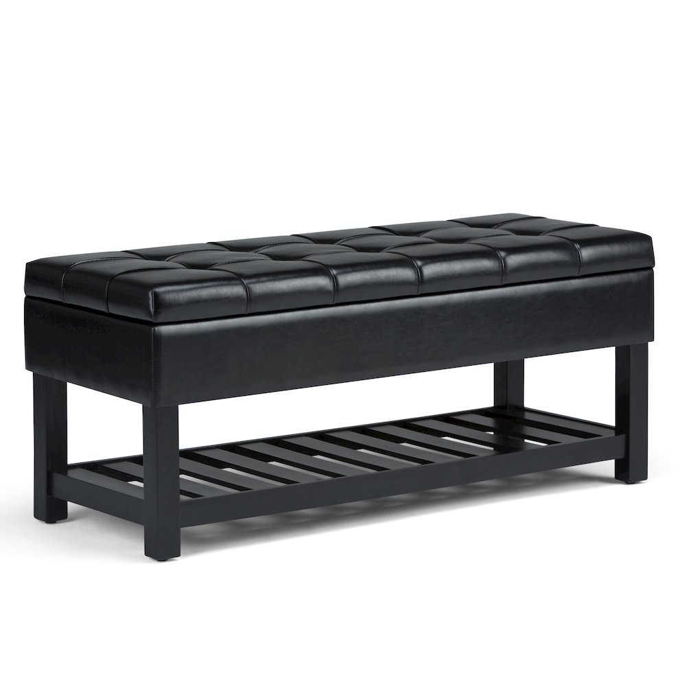 Saxon Solid Hardwood Storage Ottoman Bench In Midnight Black. Picture 1