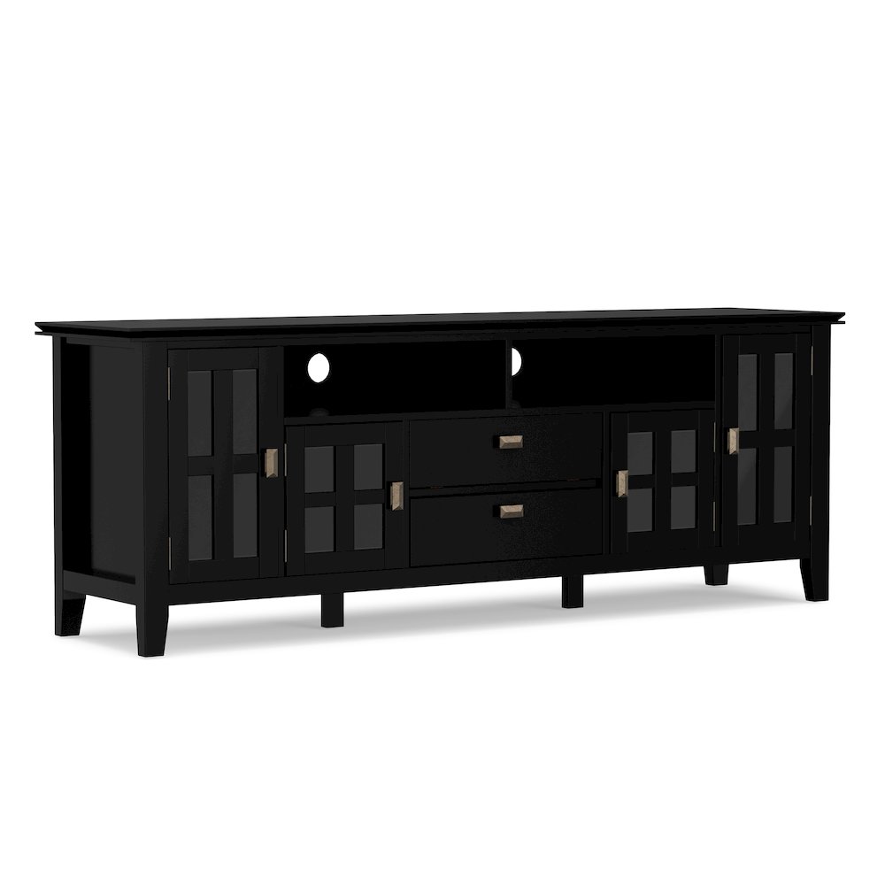 72"W TV Stand with Two 26"W 5 Shelf Bookcases in Black (Set of 3). Picture 2